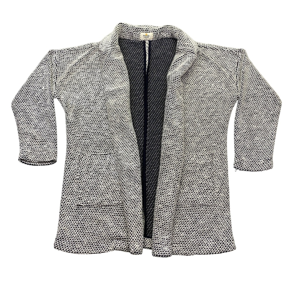 Marine Layer Birds Eye Textured Knit Open Front Long Sleeve Cardigan Jacket Sz L